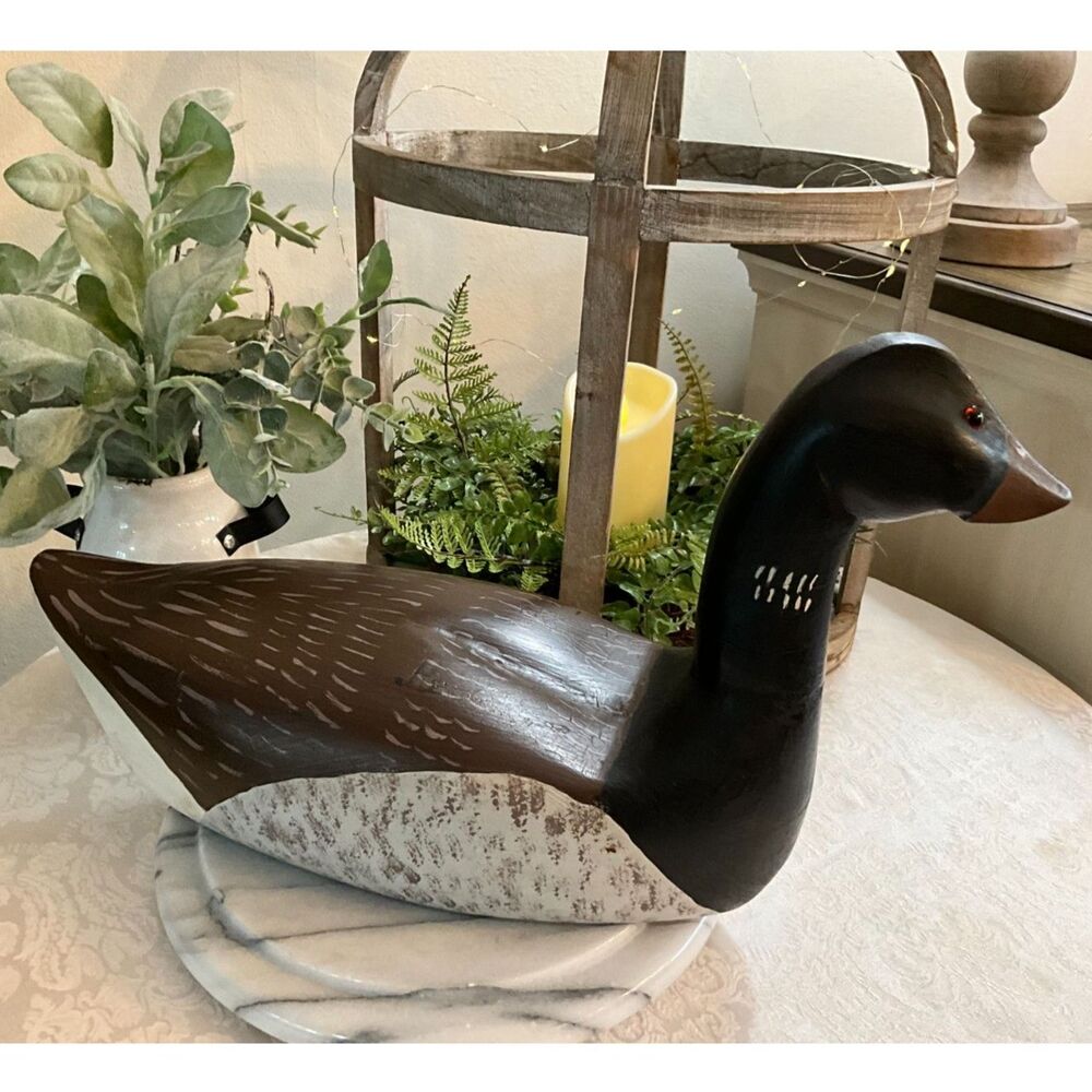 Vintage hand carved Black Brant Goose Decoy Beautiful Carved Wooden Goose